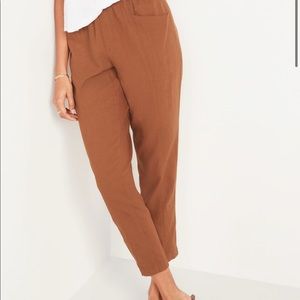 High-Waisted Cropped Linen-Blend Sz S